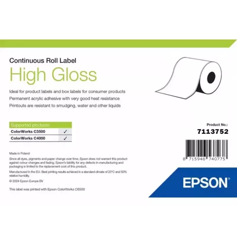 Epson kiiltävä päättymätön tarrarulla 51 mm × 33 m (malli 7113752)