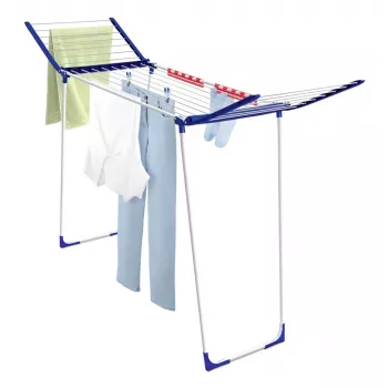 Pyykkiteline Leifheit Pegasus 180 Maxx Winged — lattialla seisova pyykkiteline, 18 m kuivauspituus, korkeussäädettävä 1080–1280 mm, 550×1100×1280 mm, sininen/valkoinen