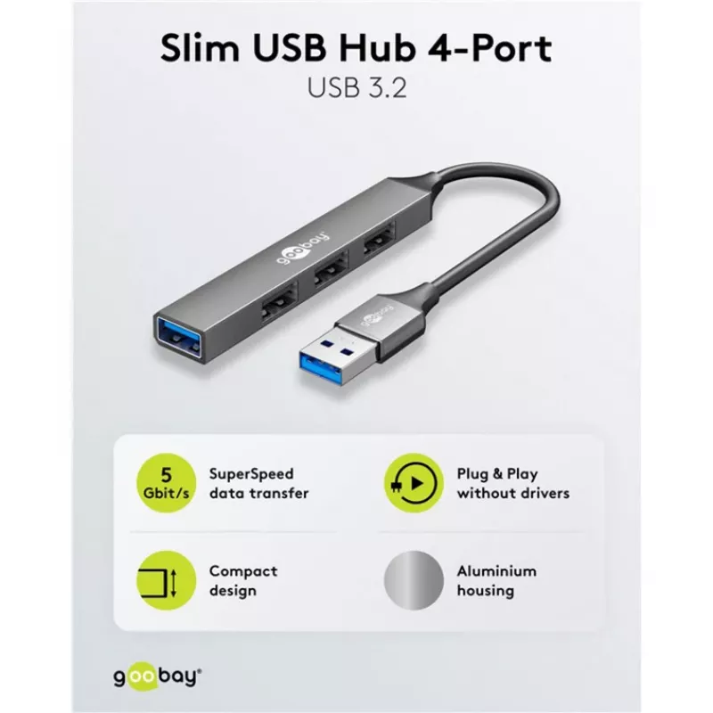 Goobay USB-keskitin 74456 Type-A 5000 Mbit/s vaaleanharmaa