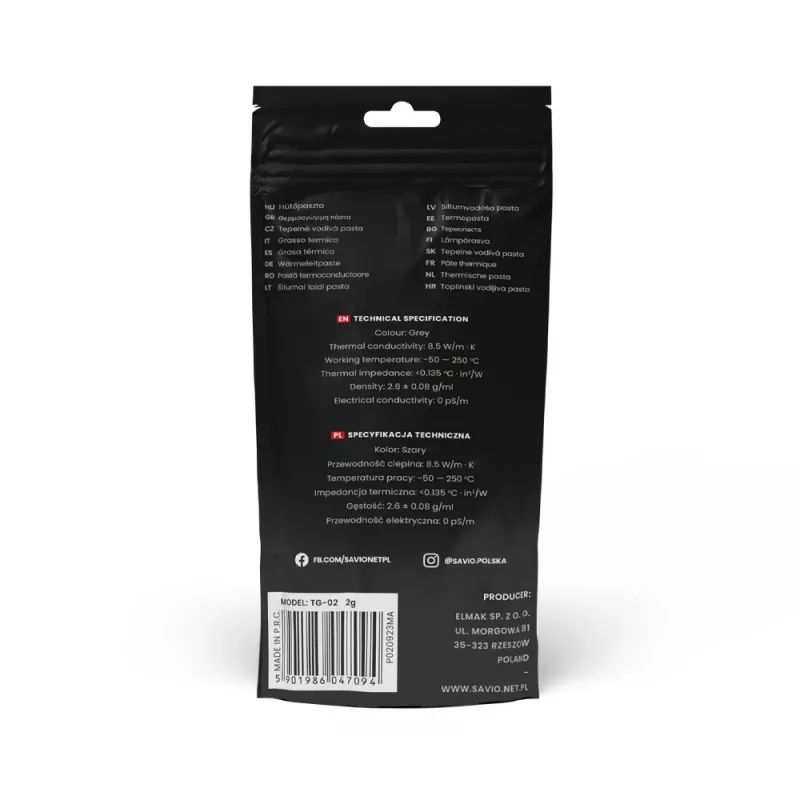 Lämpötahna SAVIO TG-03 13,5 W/m·K, 2 g — lämpötahna