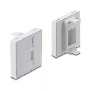 Napsautettava 45×45 mm Keystone-moduulikansi DELOCK Easy 45 1 portille, ABS, valkoinen, pölysuojuksella