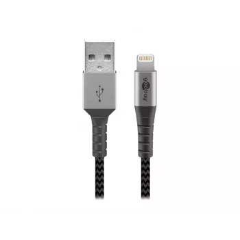 USB-A-Lightning-kaapeli GOOBAY 2 m, tekstiilipäällyste, 3,3 mm halkaisija, Space Grey/Silber