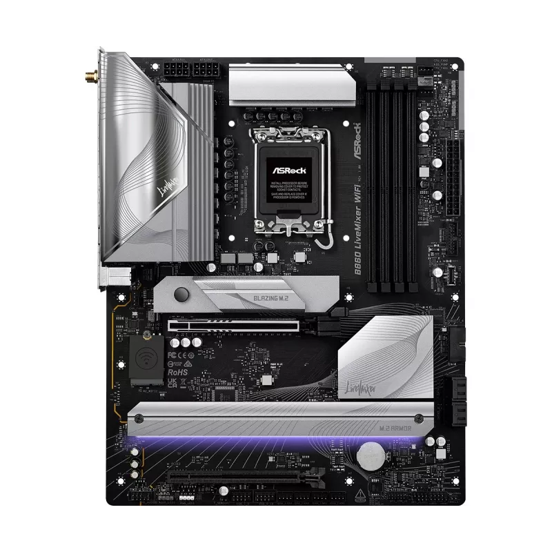 Emolevy ASRock B860 LiveMixer WiFi — Intel B860, LGA 1851, ATX, DDR5, 4 DIMM, Wi‑Fi 6E, 2.5Gb LAN