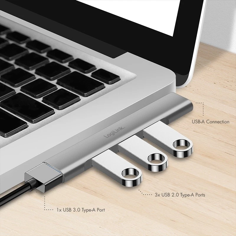 LogiLink USB 3.2 Gen1 keskitin 4-porttinen USB-A 1x USB3.0 AF 3x USB2.0 AF UA0436