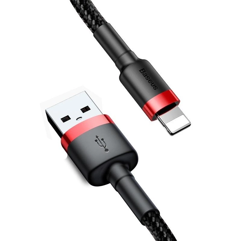USB-A - Lightning -kaapeli Baseus Cafule 2.4A QC 3.0, 1 m — musta/punainen