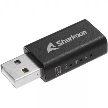 Sisäinen USB Type-A - 3,5 mm DAC-sovitin Sharkoon DAC Pro S — 2 V lähtö, musta, kompakti (42 × 17,3 × 9,7 mm)