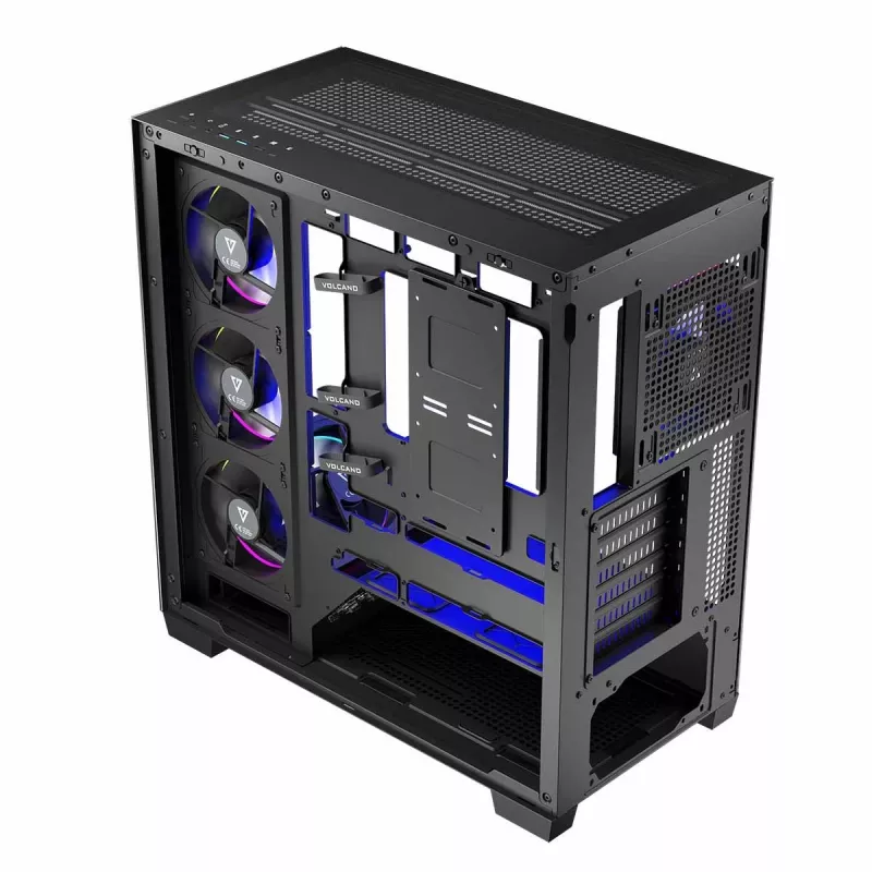 PC-kotelo MODECOM Volcano Stellar 5F ATX Midi Tower, karkaistu lasi, 5 esiasennettua tuuletinta, USB‑C, tukee microATX/ATX, max. GPU 420 mm, CPU-jäähdyttimen korkeus 175 mm