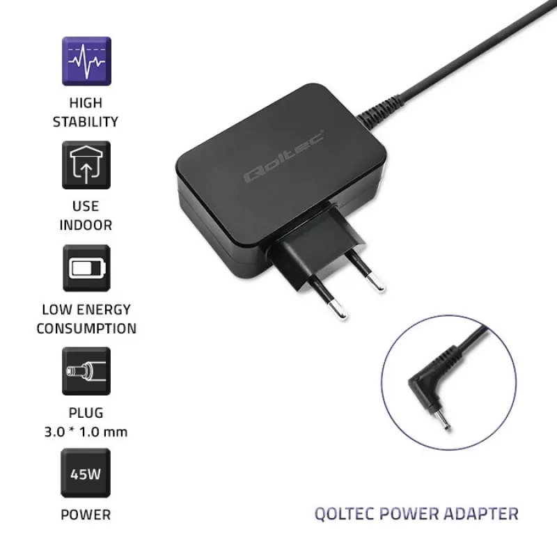 Virtalähde Qoltec 51032 45W sisäkäyttöön musta kannettaviin