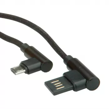 ROLINE USB 2.0 -kaapeli, kulmikas, Type-A käännettävä - Micro B, ST/ST, musta, 0,8 m (11.02.8720)