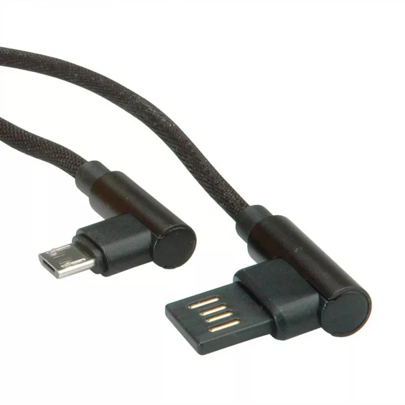 ROLINE USB 2.0 -kaapeli, kulmikas, Type-A käännettävä - Micro B, ST/ST, musta, 0,8 m (11.02.8720)