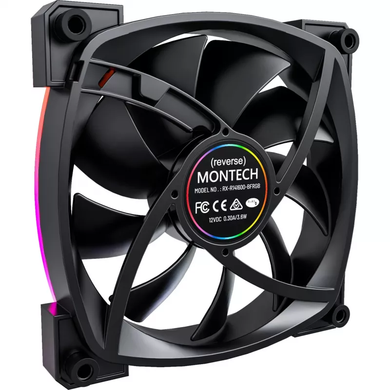 MONTECH RX140 PWM 140 mm ARGB Reverse-Blade-kotelotuuletin - musta