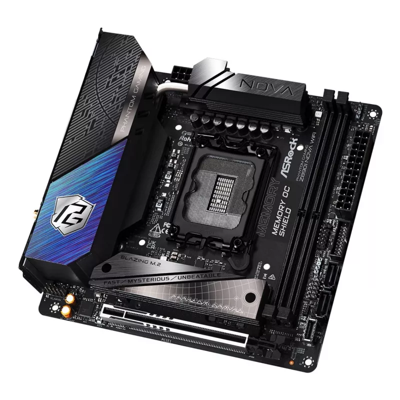 ASRock Phantom Gaming Z890I Nova WiFi emolevy — Intel Z890, LGA 1851, Mini-ITX, DDR5, 2x M.2, Wi‑Fi 6E/7, 5Gb LAN, Thunderbolt
