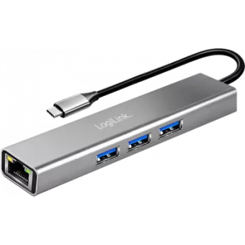 LogiLink USB 3.2 Gen1 -keskitin, 3x USB-A, 1x RJ45 Gigabit Ethernet (UA0461)
