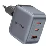Vention GaN-laturi FEXH0-EU 70W — 2x USB-C + 1x USB-A, PD 70W, 100–240V