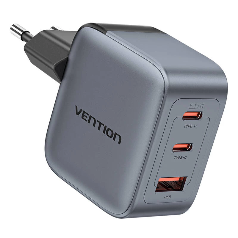 Vention GaN-laturi FEXH0-EU 70W — 2x USB-C + 1x USB-A, PD 70W, 100–240V