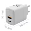 Laturi QOLTEC 51824 GaN 35W USB-C PD & USB QC 3.0, 5–20V, 1x USB-C, 1x USB-A