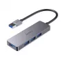 USB-keskitin Aukey CB-H36 — 4-porttinen USB 3.2 Gen 1 Type-A, isäntä USB 2.0, 5 000 Mbit/s, alumiini hopea