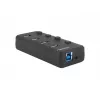 Natec Mantis 2 NHU-1557 4-porttinen USB 3.0 -hubi, USB Type-B -tulo, virtakytkimet, verkkolaite, musta