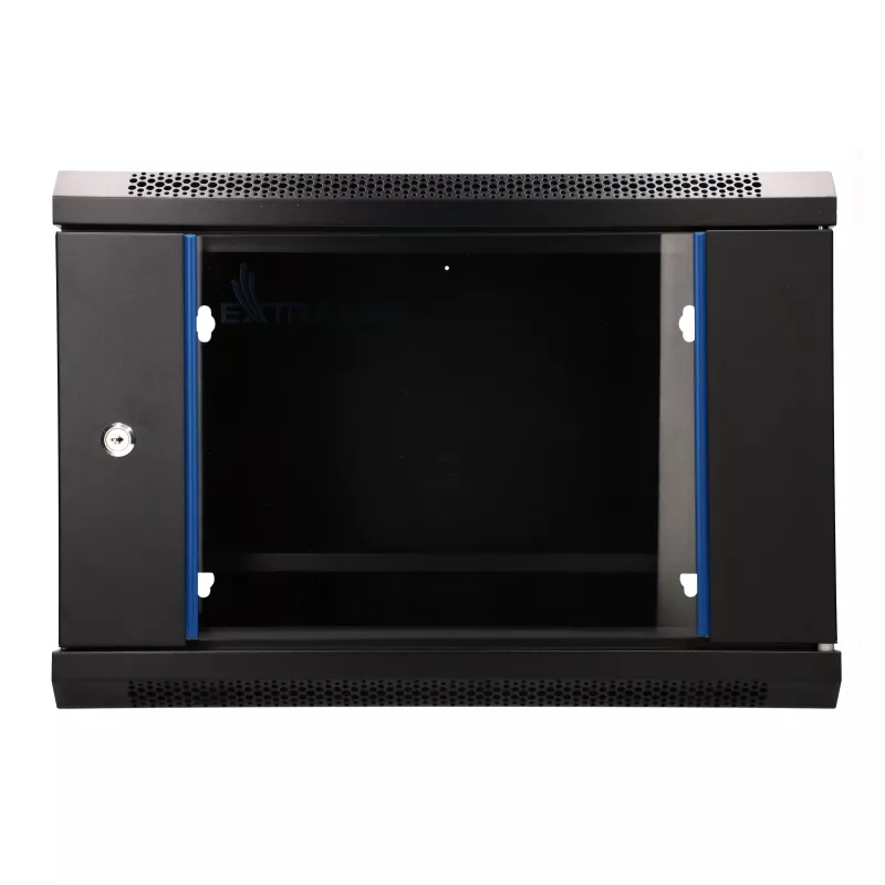 EXTRALINK LITE 6U 530X400 seinäasennettava räkkikaappi musta hyllyllä