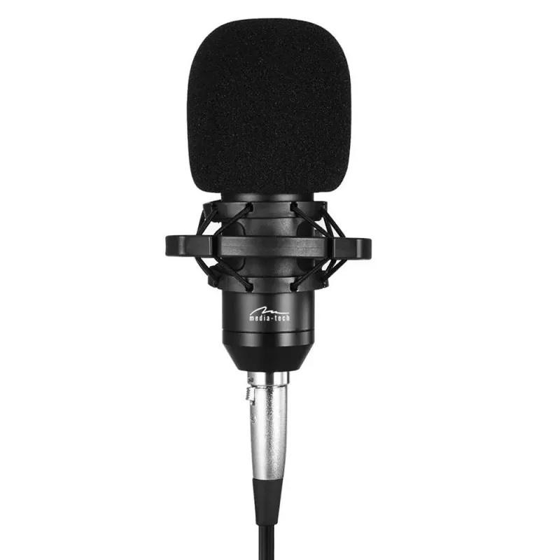 PC-mikrofoni MEDIA-TECH MT397S — johdollinen, XLR-tulo, 20–20000 Hz, 150 Ω, -32 dB, 2,4 m kaapeli, pöytäteline, musta