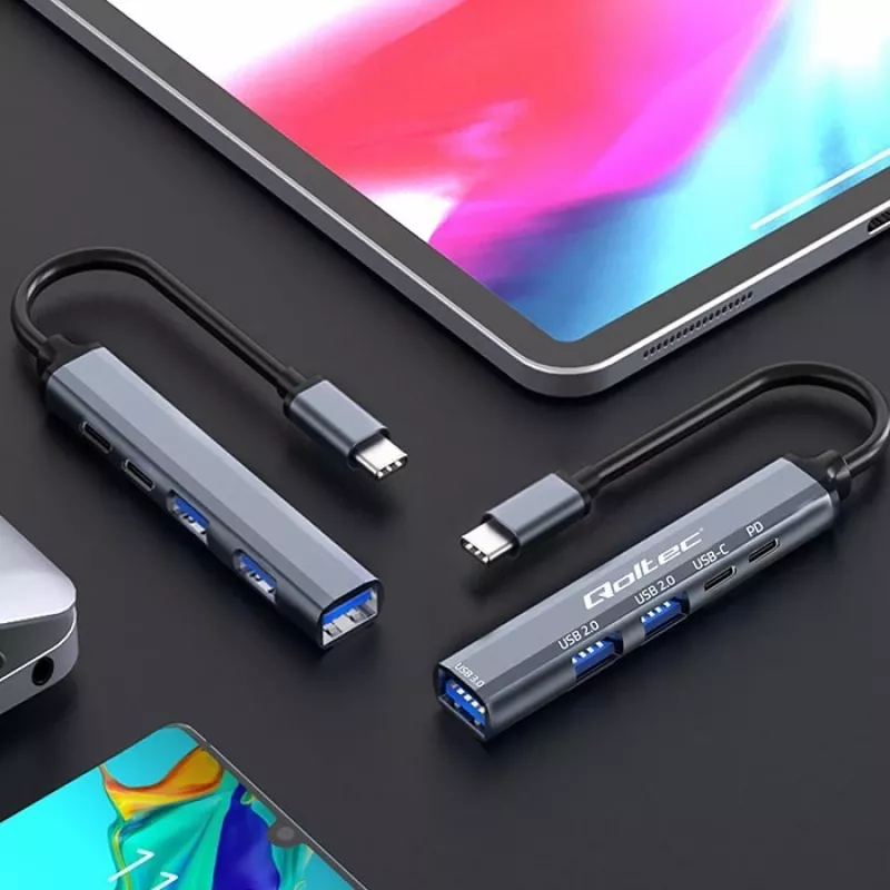Qoltec 53790 keskitin sovitin USB-C 3.1 5in1 | USB-C PD | USB-C | 2x USB 2.0 | USB 3.0