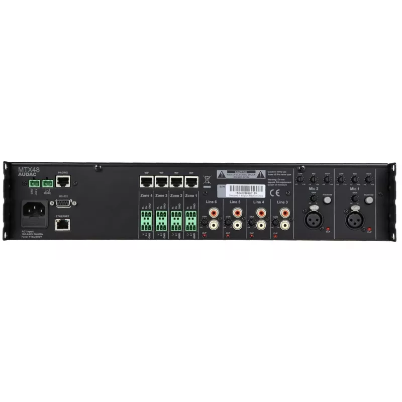AUDAC MTX48 äänenvahvistin kotikäyttöön musta 80 dB SNR 20-20000 Hz