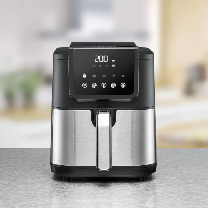 Kuumailmafriteerauskeitin Rommelsbacher FRH 1500 — 5 L, 1500 W, ruostumaton teräs/musta