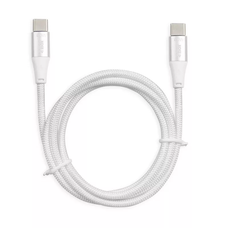 USB-C–USB-C-kaapeli IBOX IKUTC1W 1 m, USB 2.0, 3 A, valkoinen, tekstiilipunos