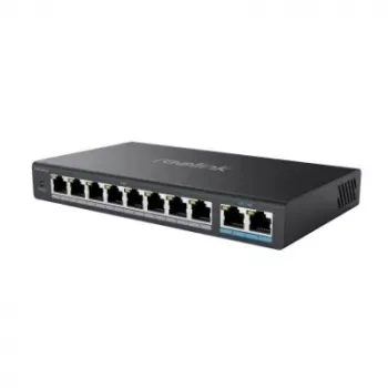 Verkko-PoE-kytkin Reolink RLA-PS1 — 8-porttinen PoE, 150W kokonaisbudjetti, IEEE 802.3af/at, 2x Gigabit-uplink