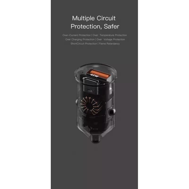 Autolaturi Orsen C8 45W — 45W USB-C PD -pikalataus, musta