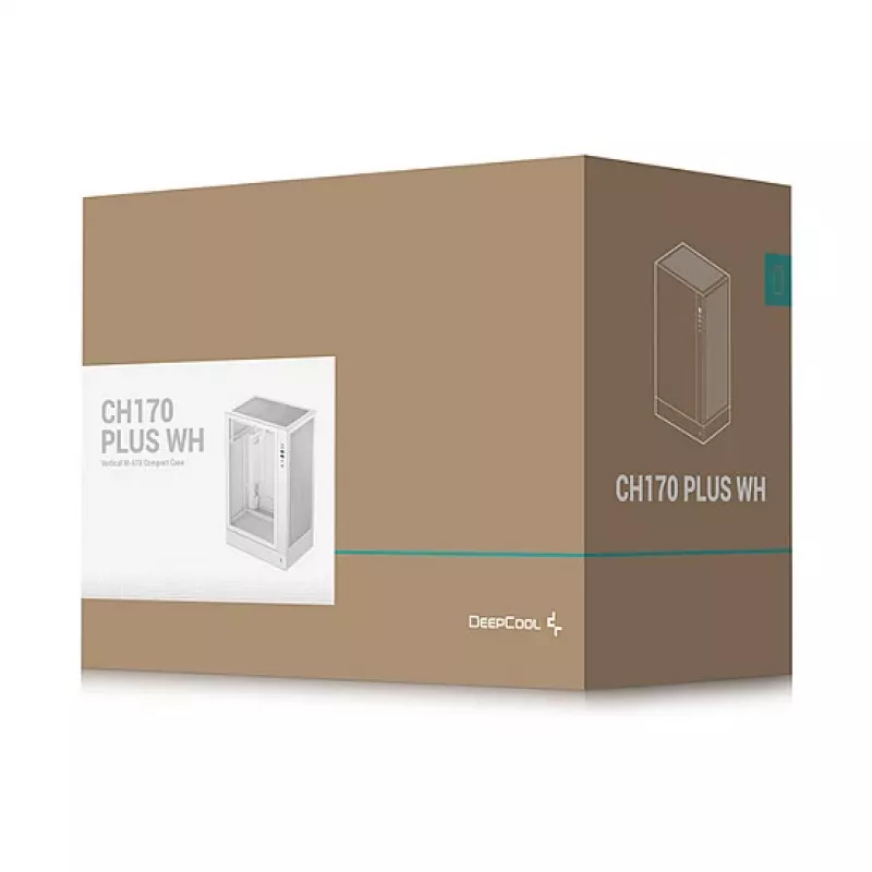 DeepCool CH170 PLUS WH Midi Tower -tietokonekotelo, Micro ATX, ilman virtalähdettä, 4 laajennuspaikkaa, valkoinen