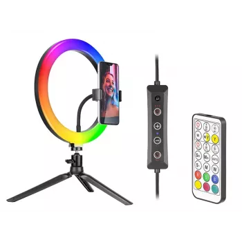 Renkaanmuotoinen valaisin RGB 26 cm jalustalla