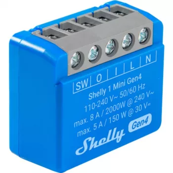 Kompakti älyrelemoduuli Shelly 1 Mini Gen4, 1P 8A, Wi‑Fi/Matter/Zigbee/Bluetooth, 110–240 V (2 kpl)