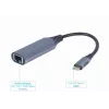 Verkkosovitin Gembird A-USB3C-LAN-01 Type-C USB 3.2 Gen 1, Gigabit RJ-45, 0,15 m kaapeli, metallikotelo, harmaa/musta