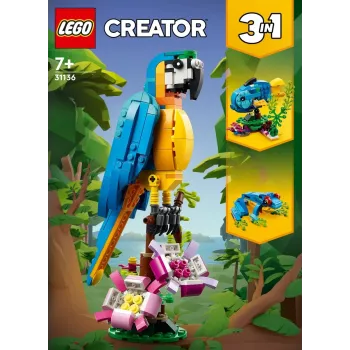 LEGO rakennussarja Exotischer Papagei 31136 — Creator-näyttömalli, 253 osaa, 220×120×110 mm