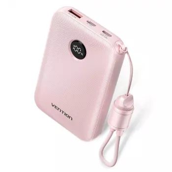 Powerbank Vention FKAP0-C 10000 mAh, 2× USB-C + 1× USB-A, 22,5 W, pinkki