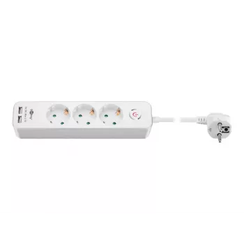 Goobay 3-osainen jatkopistorasia kytkimellä ja USB:llä, 1,5 m kaapeli, tyyppi F