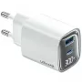 USB- ja USB-C 30W GaN-pikalaturi usams CC229 valkoinen — LED-näyttö, kompakti muotoilu