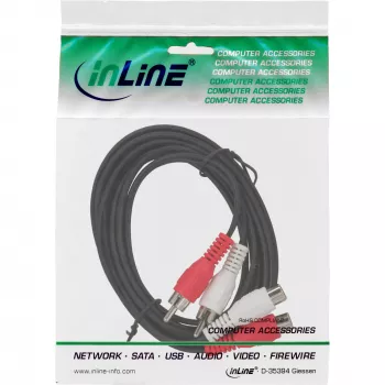 InLine audiokaapeli 2x RCA uros / naaras 20 m, 2 x RCA, uros, 2 x RCA, naaras, 20 m, musta