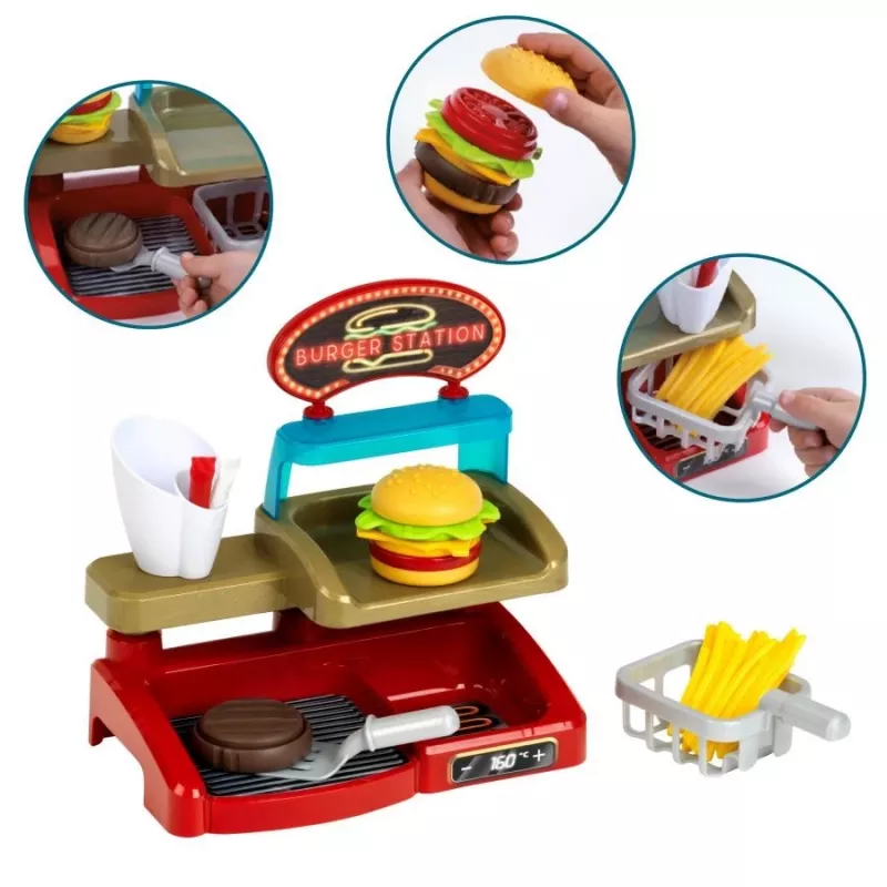 Play Burger Shop -sarja KLEIN 7336 — kompakti, helposti puhdistettava roolilelulelu lapsille