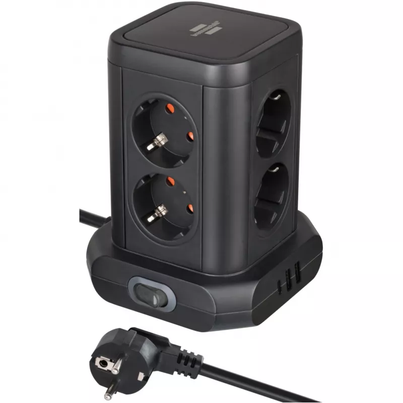 Pistorasiatorni Brennenstuhl 1153560010 — 8 pistorasiaa, 2×USB-A, 1×USB-C, musta