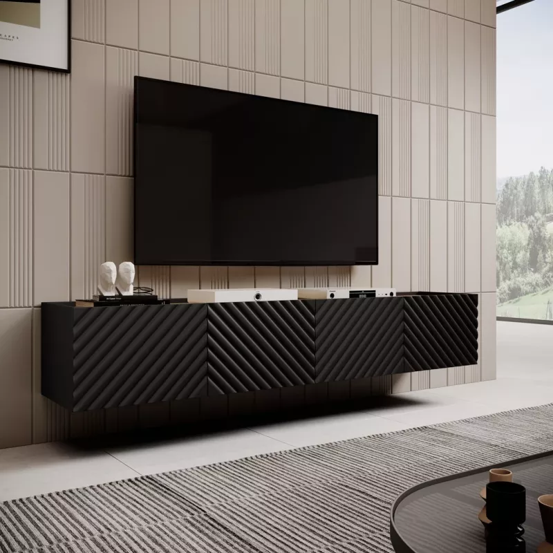 4D ONDA -TV-taso 200x40x35-54 musta (seisova tai seinäkiinnitteinen)