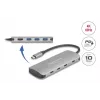 USB-C-keskitin DELOCK 64323 — USB 3.2 Gen 2 Type-C-isäntä, HDMI + 2× USB-A + 2× USB-C, 10 Gbit/s, harmaa