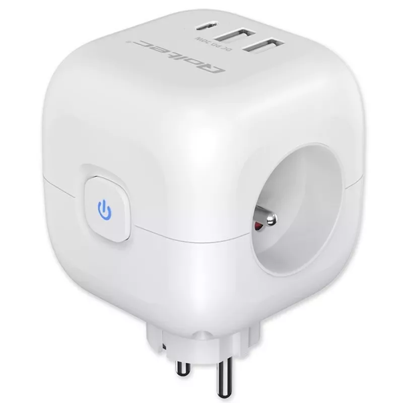 Jatkojohto QOLTEC 52548 3× AC-pistorasialla ja USB-liitännällä