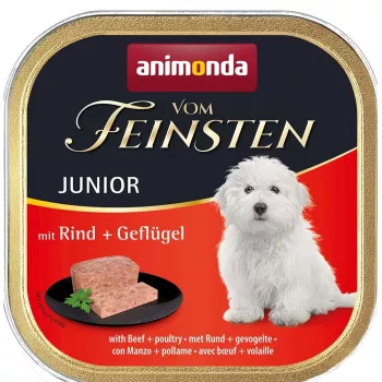 Märkäruoka koirille animonda Vom Feinsten Junior nauta & siipikarja rasiallinen 150 g — kasvuun, proteiinia 11 %, rasvaa 7 %