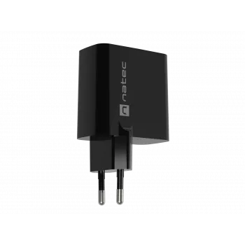 Johdollinen matkapuhelinlaturi NATEC NUC-2145, 65 W, USB-C PD 3.0 + QC 3.0, 1x USB-C, 1x USB-A, 110–240 V, musta