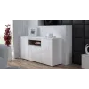 Sideboard Cama Meble VIVA 150 — valkoinen/valkoinen korkeakiilto ja Sonoma-tammi, 3 ovea, 5 hyllyä, 1500×450×800 mm