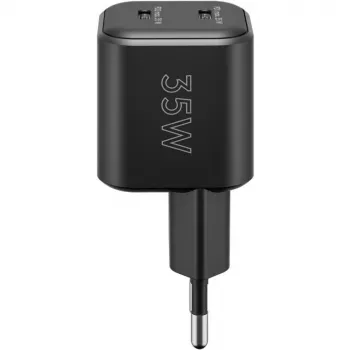 Seinäkiinnitteinen laturi GOOBAY 75333 — yleislaturi AC-USB-C sisäkäyttöön, 2x USB-C, 35 W, musta