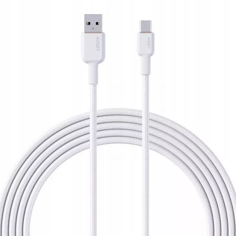 AUKEY CB-NAC1 valkoinen nailonkaapeli USB-C - USB-A