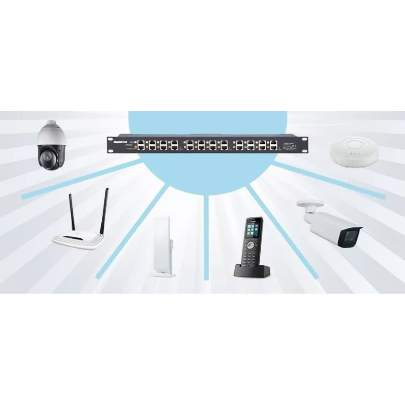 Extralink Gigabit PoE -injektori 16 portti 16x 1000Mb/s RJ45, rack-asennus